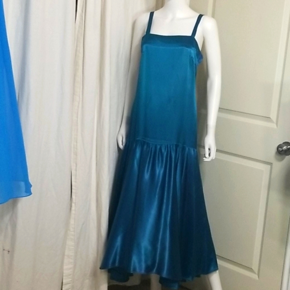 Vintage Hand Crafted Basic Teal Maxi Dress
